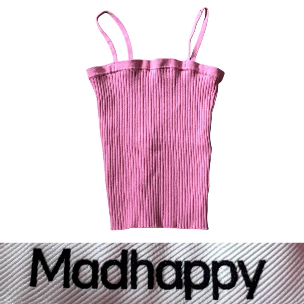 Madhappy Classic Square Neck Ribbed Knit Tank Women’s Size Large In Pink